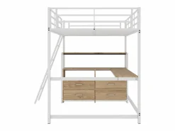 ModernLuxe Cama alta 140x200cm - escritorio esquinero con cajones - en MDF y metal -