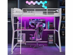 Online Cama alta 90x200cm con LED y enchufes - escritorio + escalera - Cama Alta