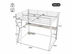 Online Cama alta 90x200cm con LED y enchufes - escritorio + escalera - Cama Alta
