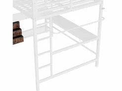 ModernLuxe Cama alta 140x200cm con LED y enchufes - escritorio con 3 cajones y balda -