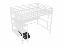 ModernLuxe Cama alta 140x200cm con LED y enchufes - escritorio con 3 cajones y balda -
