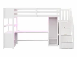 ModernLuxe Cama altillo 90×200 cm - con armario y escritorio - escalera con almacenamiento - con tomas de corriente y LED -