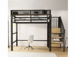 Clearance Cama altillo 90×200 cm - con escalera - almacenamiento modular - metal - (sin colchón) Cama Alta