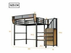 Clearance Cama altillo 90×200 cm - con escalera - almacenamiento modular - metal - (sin colchón) Cama Alta