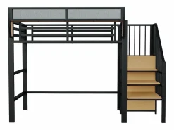 Clearance Cama altillo 90×200 cm - con escalera - almacenamiento modular - metal - (sin colchón) Cama Alta