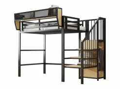 Clearance Cama altillo 90×200 cm - con escalera - almacenamiento modular - metal - (sin colchón) Cama Alta