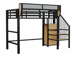 Clearance Cama altillo 90×200 cm - con escalera - almacenamiento modular - metal - (sin colchón) Cama Alta