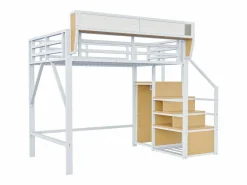 Outlet ModernLuxe Cama altillo 140×200 cm - con escalera - almacenamiento modular - metal - (sin colchón) Blanco