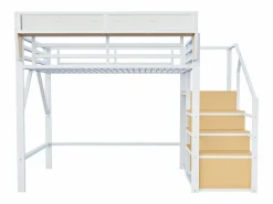 Outlet ModernLuxe Cama altillo 140×200 cm - con escalera - almacenamiento modular - metal - (sin colchón) Blanco