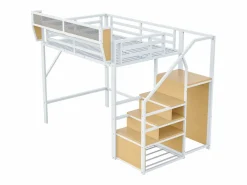 Outlet ModernLuxe Cama altillo 140×200 cm - con escalera - almacenamiento modular - metal - (sin colchón) Blanco