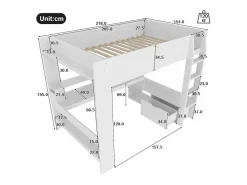 ModernLuxe Cama altillo 140×200 cm - con escritorio - con iluminación LED - con 1 cajón - con estante - (sin colchón)
