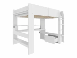 ModernLuxe Cama altillo 140×200 cm - con escritorio - con iluminación LED - con 1 cajón - con estante - (sin colchón)