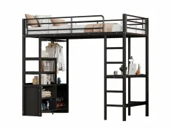 Online Cama altillo de metal 90x200 cm - con escritorio + tomas USB + barreras - Cama Alta