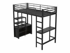 Online Cama altillo de metal 90x200 cm - con escritorio + tomas USB + barreras - Cama Alta
