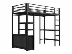 Online Cama altillo de metal 90x200 cm - con escritorio + tomas USB + barreras - Cama Alta