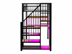 ModernLuxe Cama altillo de metal 90x200 cm - con iluminación LED y toma de carga - incluye escalera de almacenamiento - con estantes y escritorio -