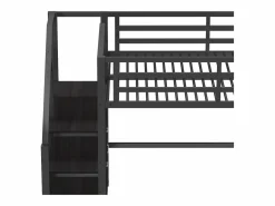 ModernLuxe Cama altillo de metal 140x200cm - con LED - escalera de almacenamiento - con armario y estantes - ​ (sin colchón) Negro