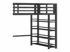 ModernLuxe Cama altillo de metal 140x200cm - con LED - escalera de almacenamiento - con armario y estantes - ​ (sin colchón) Negro