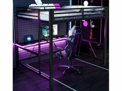 Discount Cama altillo de metal 160x200cm - con escritorio - con iluminación LED y puerto de carga USB - ​ (sin colchón) Cama Alta|Cama Infantil