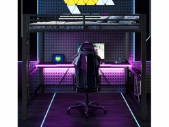 Discount Cama altillo de metal 160x200cm - con escritorio - con iluminación LED y puerto de carga USB - (sin colchón) Cama Alta|Cama Infantil