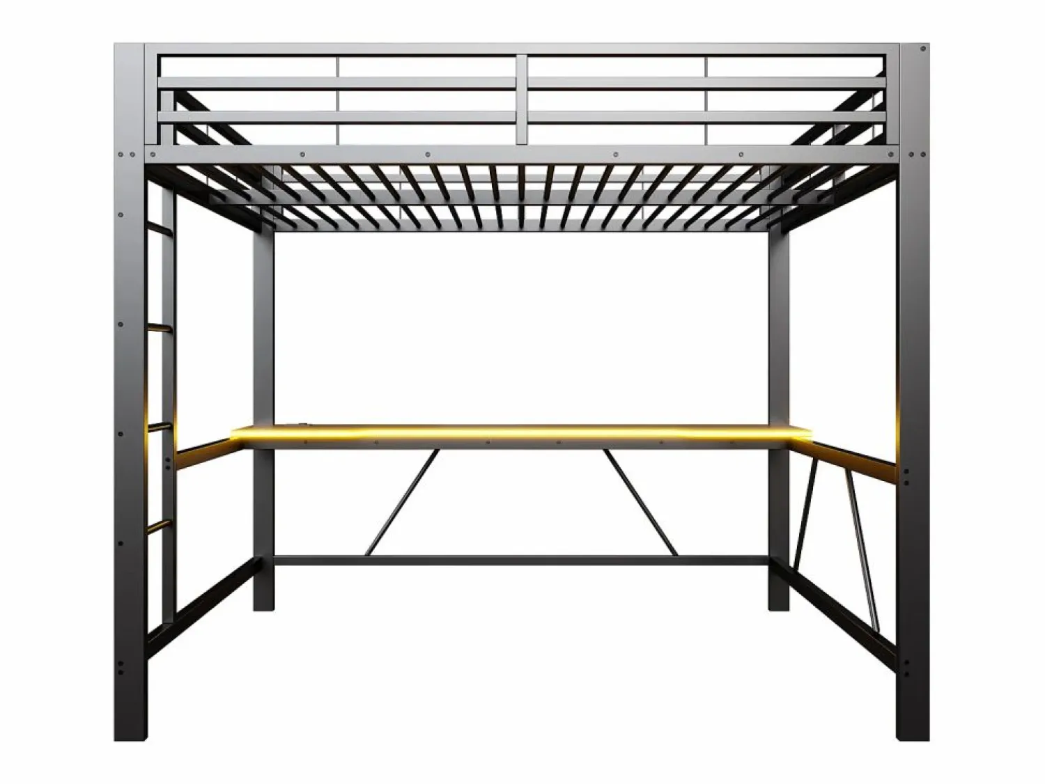 Discount Cama altillo de metal 160x200cm - con escritorio - con iluminación LED y puerto de carga USB - (sin colchón) Cama Alta|Cama Infantil