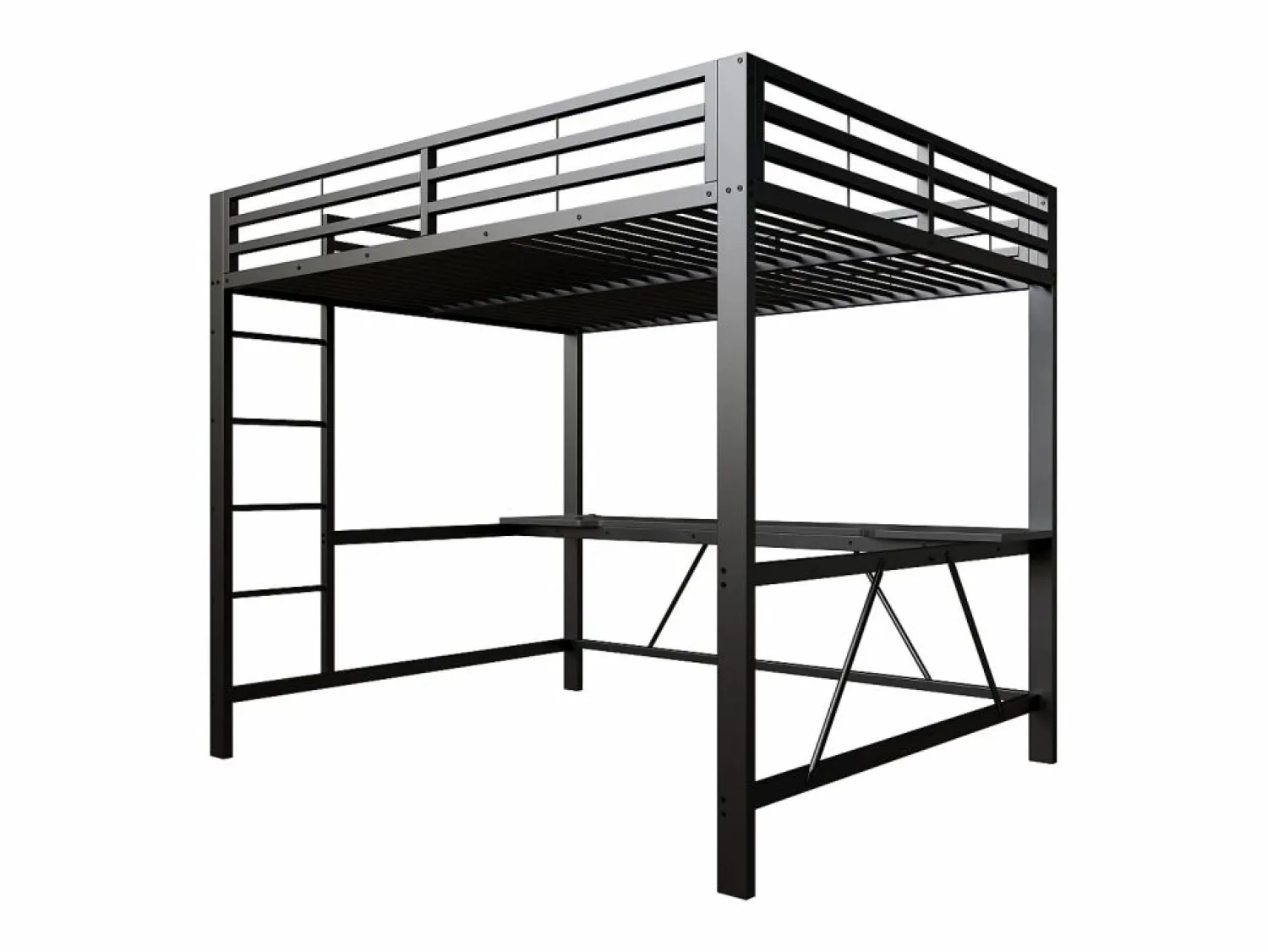 Discount Cama altillo de metal 160x200cm - con escritorio - con iluminación LED y puerto de carga USB - (sin colchón) Cama Alta|Cama Infantil
