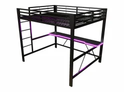 Discount Cama altillo de metal 160x200cm - con escritorio - con iluminación LED y puerto de carga USB - (sin colchón) Cama Alta|Cama Infantil