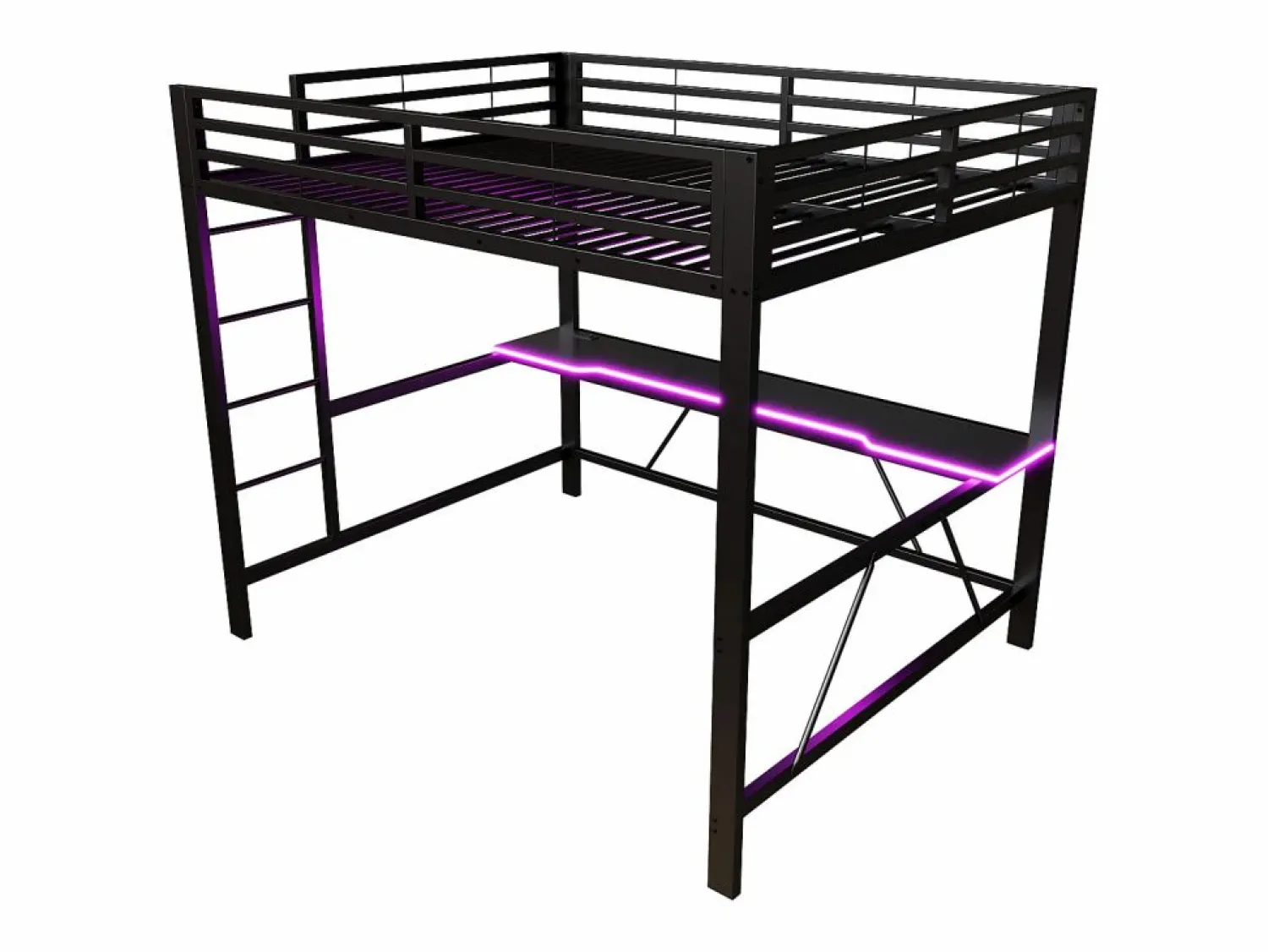 Discount Cama altillo de metal 160x200cm - con escritorio - con iluminación LED y puerto de carga USB - (sin colchón) Cama Alta|Cama Infantil