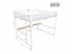 ModernLuxe Cama altillo de metal 160x200cm - con escritorio - con iluminación LED y puerto de carga USB - ​ (sin colchón)