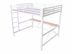 ModernLuxe Cama altillo de metal 160x200cm - con escritorio - con iluminación LED y puerto de carga USB - ​ (sin colchón)