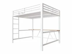 ModernLuxe Cama altillo de metal 160x200cm - con escritorio - con iluminación LED y puerto de carga USB - ​ (sin colchón)