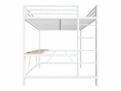 ModernLuxe Cama altillo de metal 160x200cm - con escritorio - con iluminación LED y puerto de carga USB - ​ (sin colchón)