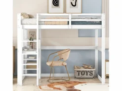 Sale ModernLuxe Cama altillo de pino macizo de 140x200 cm con escritorio y estantes - Blanco
