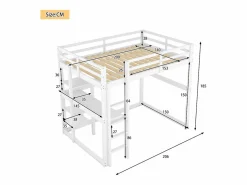 Sale ModernLuxe Cama altillo de pino macizo de 140x200 cm con escritorio y estantes - Blanco