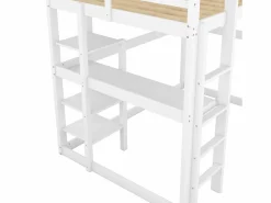 Sale ModernLuxe Cama altillo de pino macizo de 140x200 cm con escritorio y estantes - Blanco