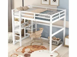 Sale ModernLuxe Cama altillo de pino macizo de 140x200 cm con escritorio y estantes - Blanco