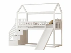ModernLuxe Cama altillo infantil 90x200 cm - con tobogán y escalera de almacenaje - madera maciza - con somier de láminas -