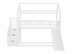 ModernLuxe Cama altillo infantil 90x200 cm - con tobogán y escalera de almacenaje - madera maciza - con somier de láminas -