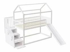 ModernLuxe Cama altillo infantil 90x200 cm - con tobogán y escalera de almacenaje - madera maciza - con somier de láminas -