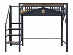 New Cama altillo metálica 140×200 cm - con escalera - con barandillas de seguridad - (colchón no incluido) Cama Alta