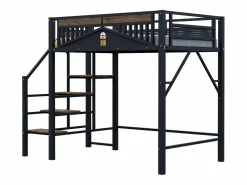 New Cama altillo metálica 140×200 cm - con escalera - con barandillas de seguridad - (colchón no incluido) Cama Alta