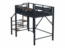New Cama altillo metálica 140×200 cm - con escalera - con barandillas de seguridad - (colchón no incluido) Cama Alta