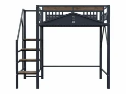 New Cama altillo metálica 140×200 cm - con escalera - con barandillas de seguridad - (colchón no incluido) Cama Alta