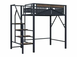 New Cama altillo metálica 140×200 cm - con escalera - con barandillas de seguridad - (colchón no incluido) Cama Alta