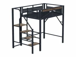 New Cama altillo metálica 140×200 cm - con escalera - con barandillas de seguridad - (colchón no incluido) Cama Alta