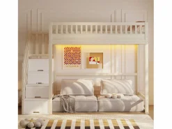 Best Cama altillo 90x200 cm - con escalera de seguridad - con barreras de seguridad - con iluminación LED - natural​ (colchón no incluido) Cama Alta