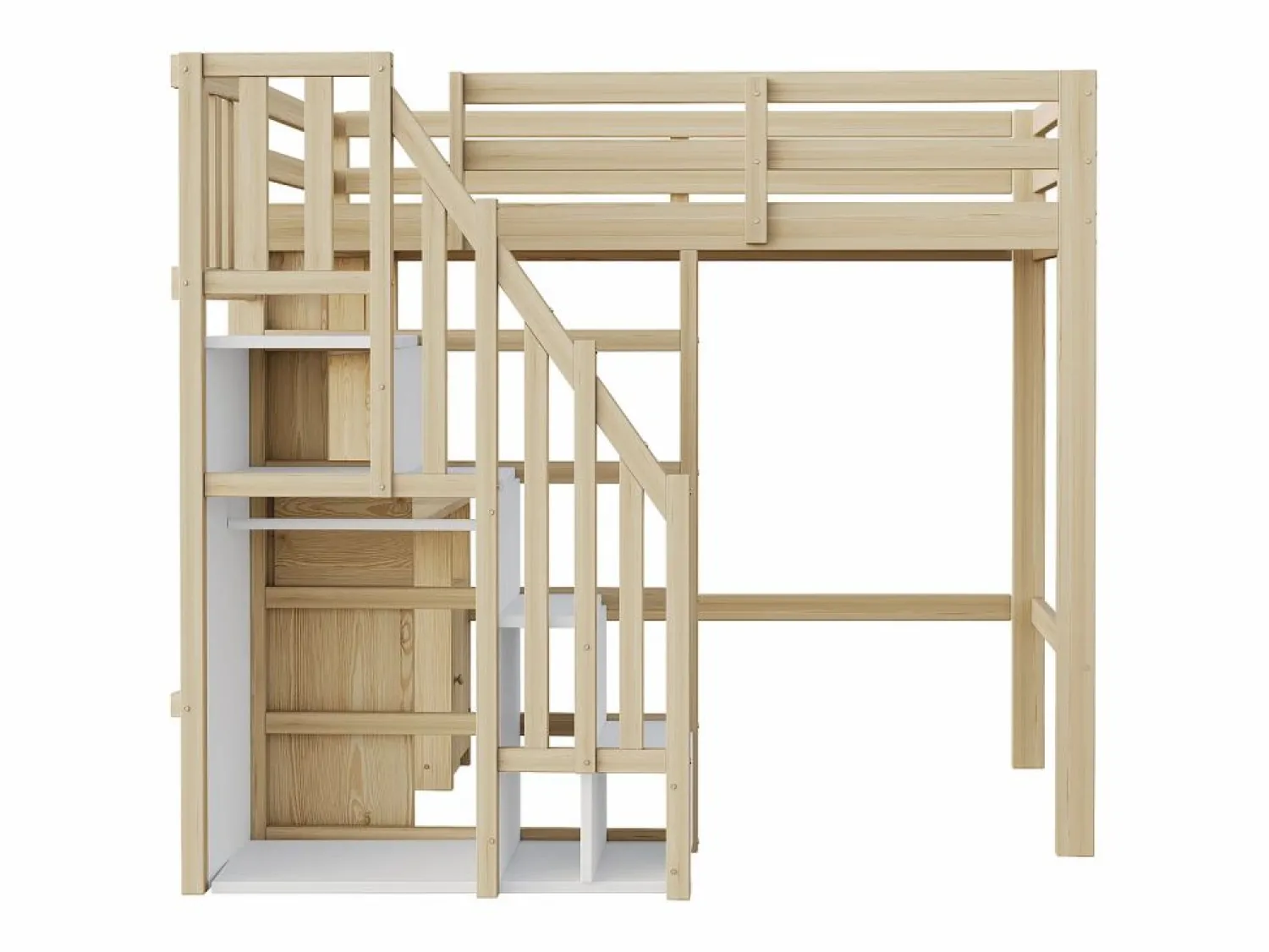 ModernLuxe Cama altillo 90x200 cm - con estantes - con mesa de trabajo - con escalera - natural (colchón no incluido)
