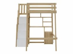 ModernLuxe Cama altillo 90x200 cm - con estantes - con mesa de trabajo - con escalera - natural (colchón no incluido)