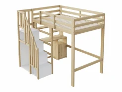 ModernLuxe Cama altillo 90x200 cm - con estantes - con mesa de trabajo - con escalera - natural (colchón no incluido)