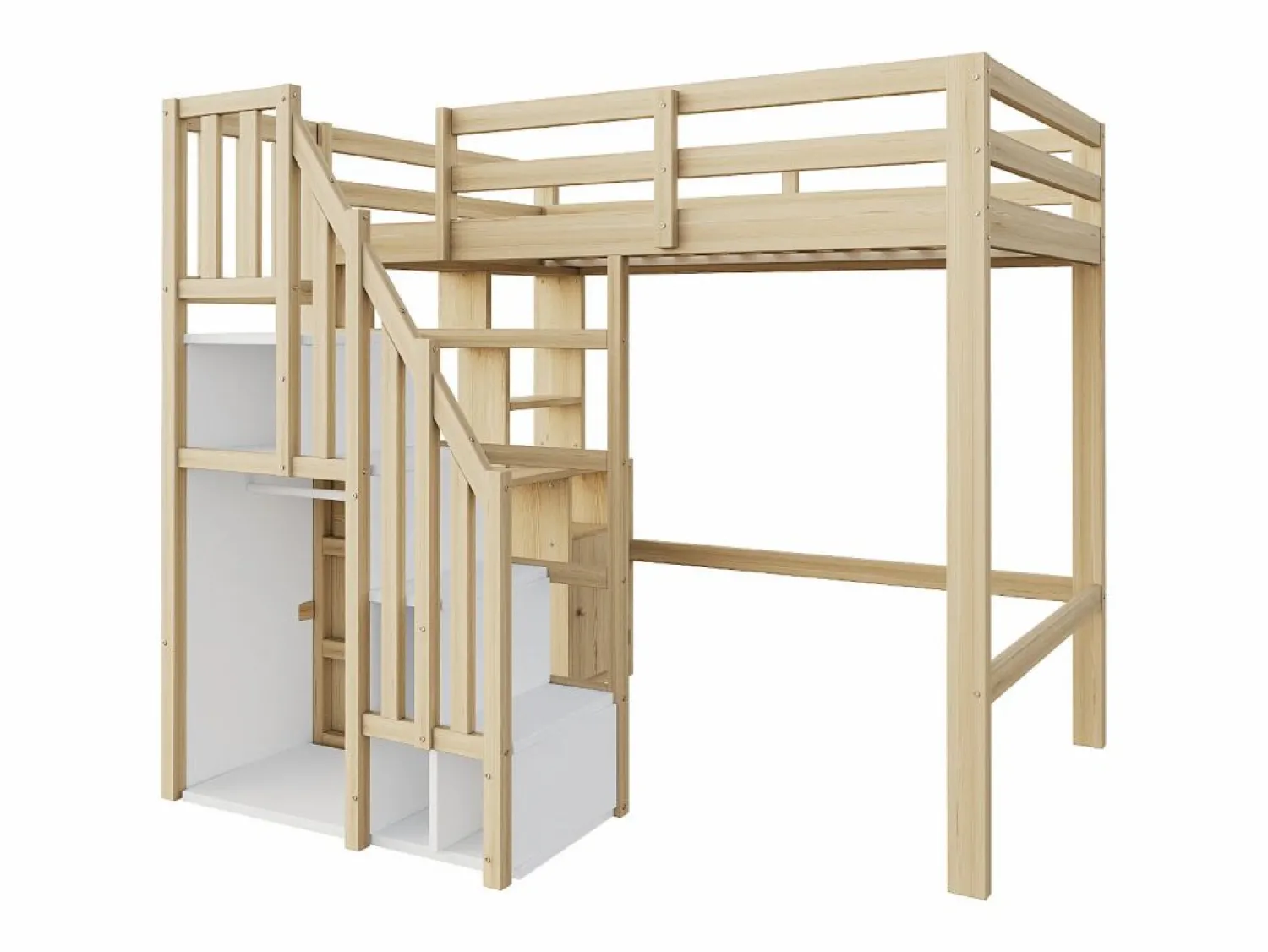 ModernLuxe Cama altillo 90x200 cm - con estantes - con mesa de trabajo - con escalera - natural (colchón no incluido)